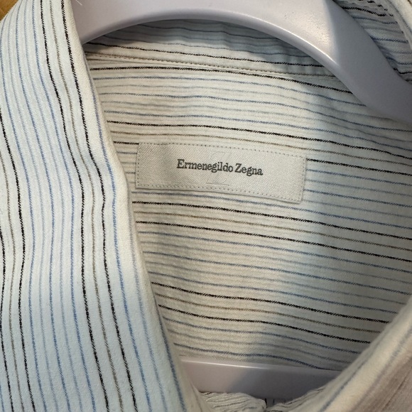 Ermenegildo Zegna Woven Grid Burgundy Check Spread Collar Shirt Size 42/16.5 - Picture 2 of 6